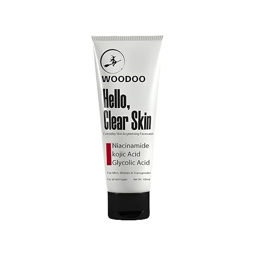 WOODOO - Hello Clear Skin Face Wash | Kojic Acid | Niacinamide | Glycolic Acid | Prevents Hyperpigmentation, Milia | Minimize appearenceof Facial pores, Blackheads, Whiteheads and Dull Skin |100ml